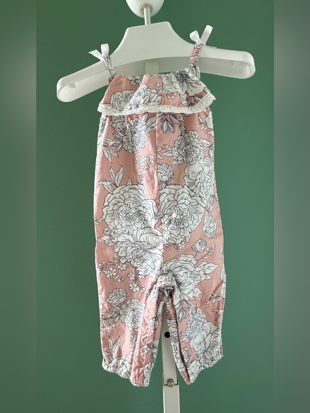 Shabby Chic Dusty Pink Floral Lace-Trim Romper